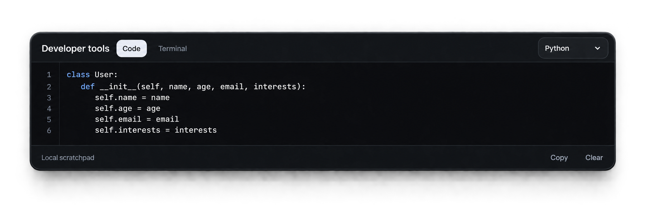 Static Python scratchpad preview without spellcheck underlines