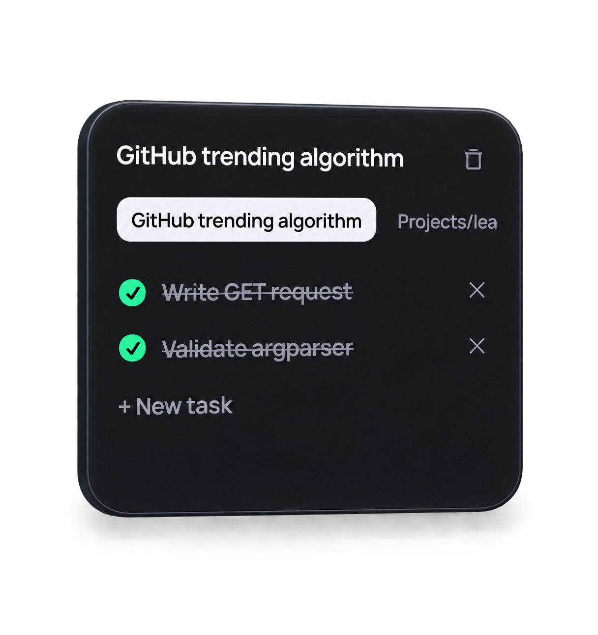 Project task list with completed tasks